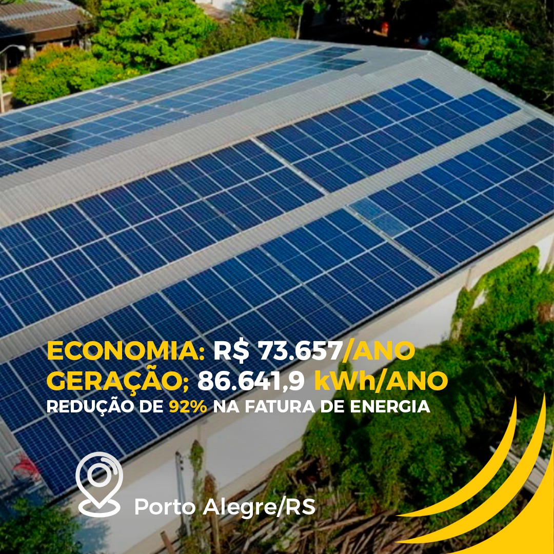 Projeto solar em Porto Alegre com economia anual de R$ 12.500 e geração de 16.435 kWh por ano
